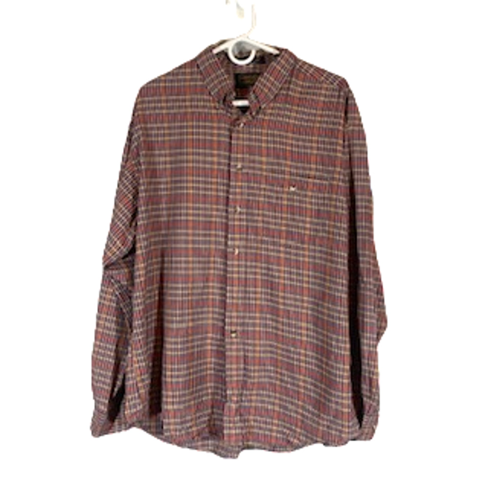 Eddie Bauer Brown Multicolor Plaid Button Down Long Sleeve Shirt Men Sz XL